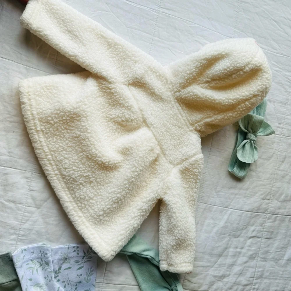 Baby Girl 9 piece set 3-6 Bundle Clothing Sets Lot Fuzzy Jacket Biege Sage Green